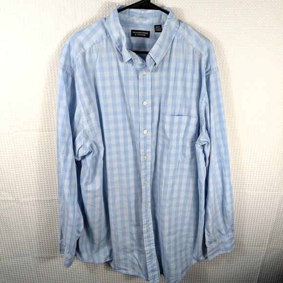 Roundtree & Yorke 2XLT Blue Check Long Sleeve Button Front Shirt Cotton Men’s - Picture 1 of 3
